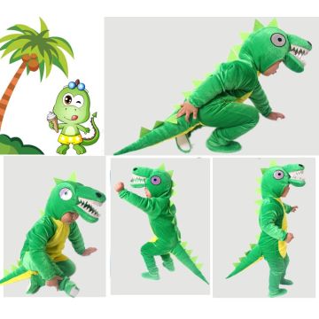 Kids Dinosaur Costume - Green Jumpsuit with Hood, Spikes & Tail