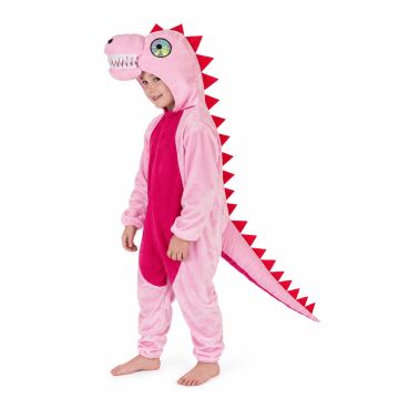 Kids pink dinosaur costume full body plush jumpsuit with 3D hood and tail