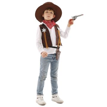 Kids Cowboy Sheriff Costume - Boys Western Lawman Outfit with Hat & Gun
