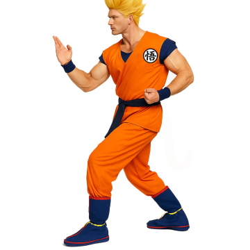 Adult Spiky-Haired Anime Warrior Race Costume - Orange Gi with Tail and Accessories