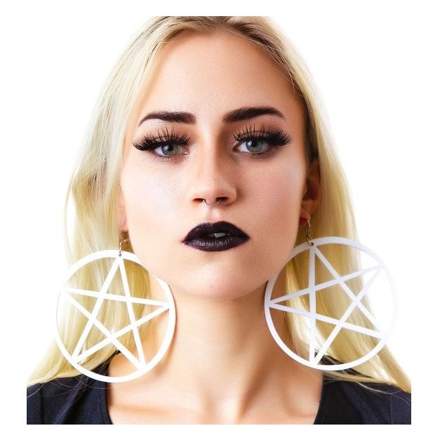 Large white pentagram statement earrings alternative fashion accessory Large white pentagram statement earrings alternative fashion accessory
