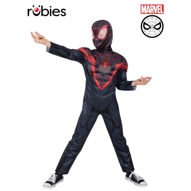 Kids Miles Morales Spider-Man costume with muscle chest and integrated hood Kids Miles Morales Spider-Man costume with muscle chest and integrated hood