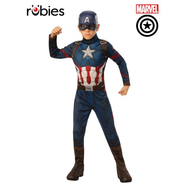 Kids Captain America costume with printed jumpsuit and molded mask Kids Captain America costume with printed jumpsuit and molded mask