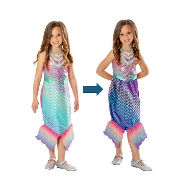 Kids Barbie mermaid costume dress with UV color-changing scales and rainbow fins Kids Barbie mermaid costume dress with UV color-changing scales and rainbow fins
