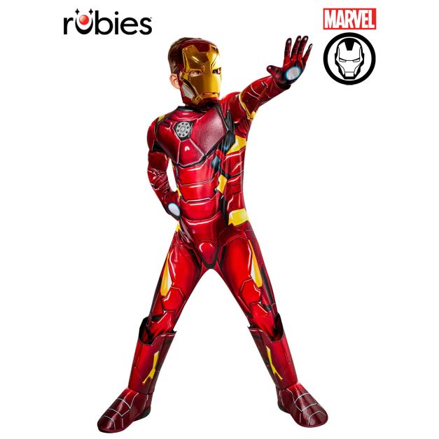 Kids Iron Man costume with muscle chest padding and metallic red-gold armour print Kids Iron Man costume with muscle chest padding and metallic red-gold armour print