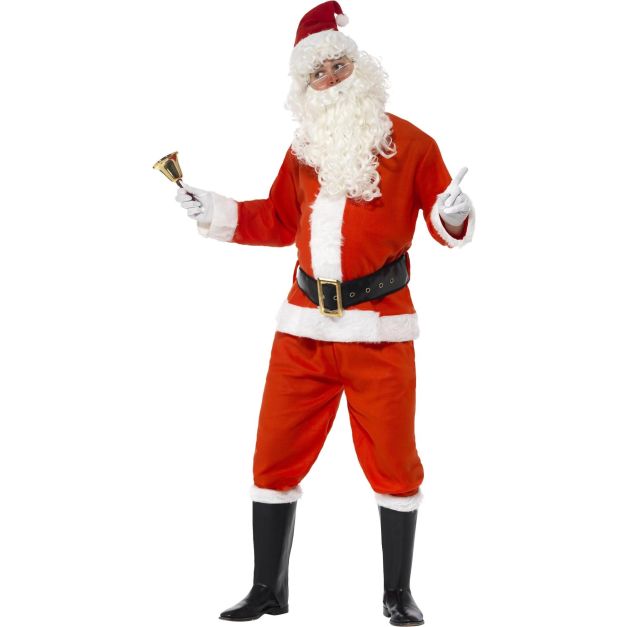 Adult mens Santa Claus costume with red plush jacket, white fur trim, wig and beard Adult mens Santa Claus costume with red plush jacket, white fur trim, wig and beard
