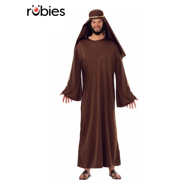 Adult brown wise man robe costume with trumpet sleeves and gold-trimmed headpiece for nativity plays Adult brown wise man robe costume with trumpet sleeves and gold-trimmed headpiece for nativity plays