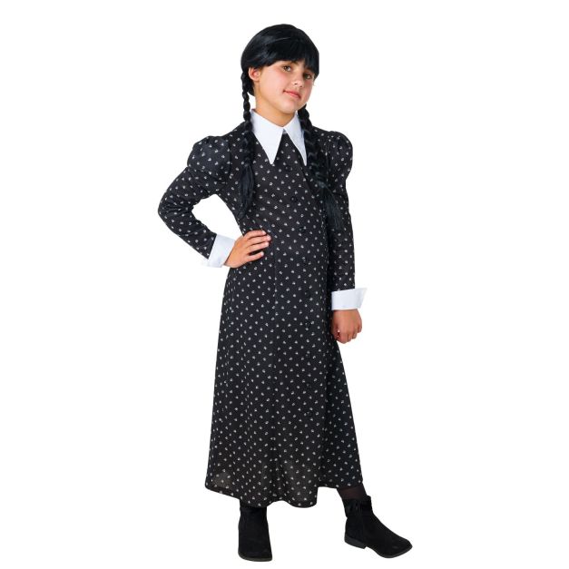 Girls Wednesday Addams costume dress with white pointed collar and puffed sleeves Girls Wednesday Addams costume dress with white pointed collar and puffed sleeves