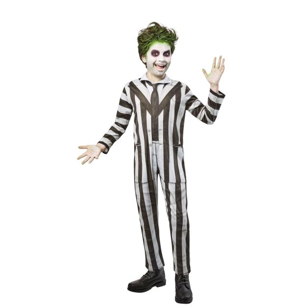 Kids Beetlejuice costume - black and white striped jumpsuit with attached collar and tie Kids Beetlejuice costume - black and white striped jumpsuit with attached collar and tie