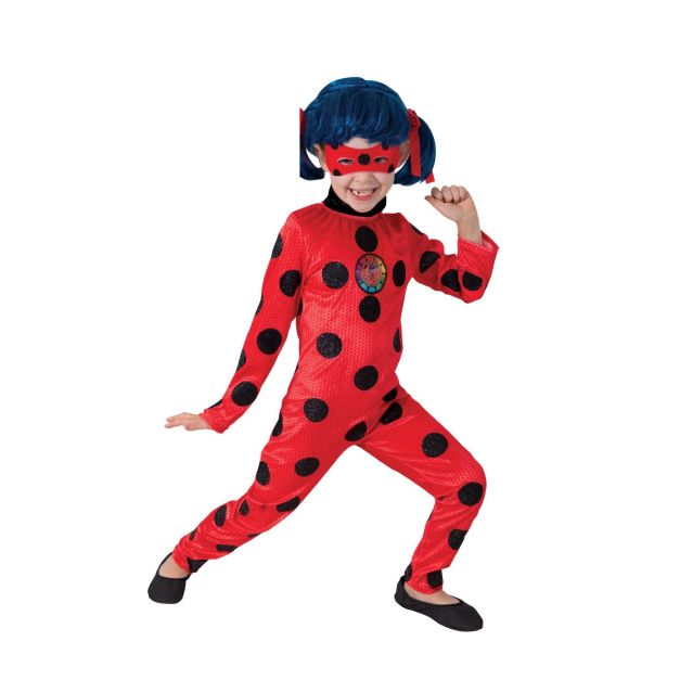 Girls Miraculous Ladybug costume full set with red polka dot jumpsuit, mask and blue wig Girls Miraculous Ladybug costume full set with red polka dot jumpsuit, mask and blue wig