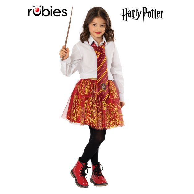 Girls maroon and gold Gryffindor tutu skirt with lion crest and house emblems