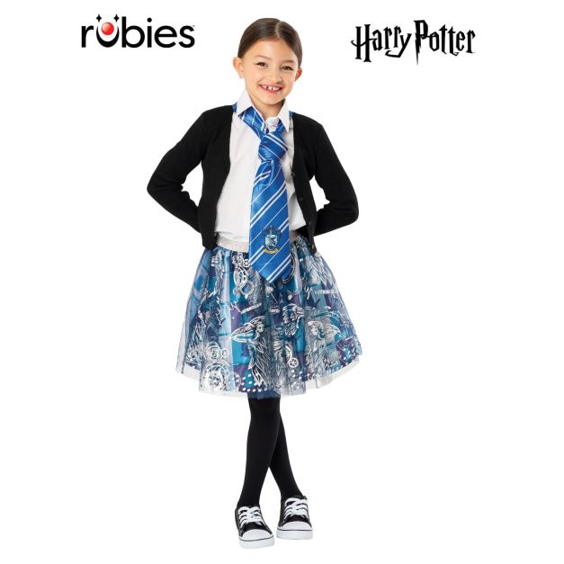 Kids Ravenclaw tutu skirt in blue and silver with foil house print