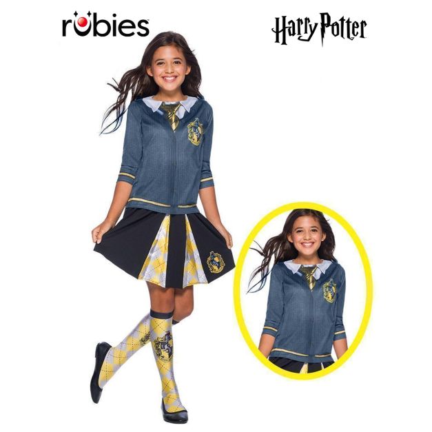 Kids Hufflepuff Harry Potter uniform top with printed crest and tie