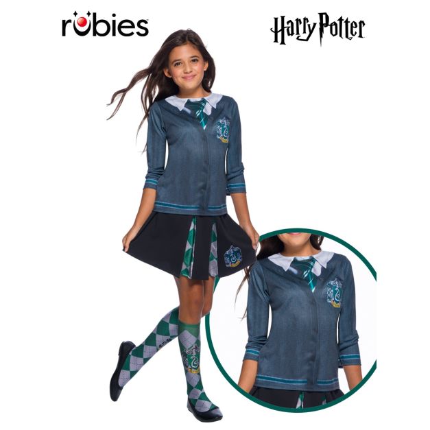 Kids Harry Potter Slytherin House uniform top with printed tie and crest
