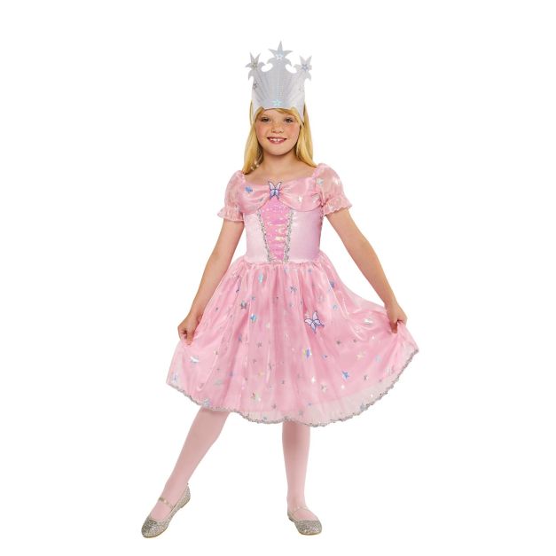 Girls Glinda the Good Witch costume dress with pink velour bodice, sequined panel and tulle overlay Girls Glinda the Good Witch costume dress with pink velour bodice, sequined panel and tulle overlay