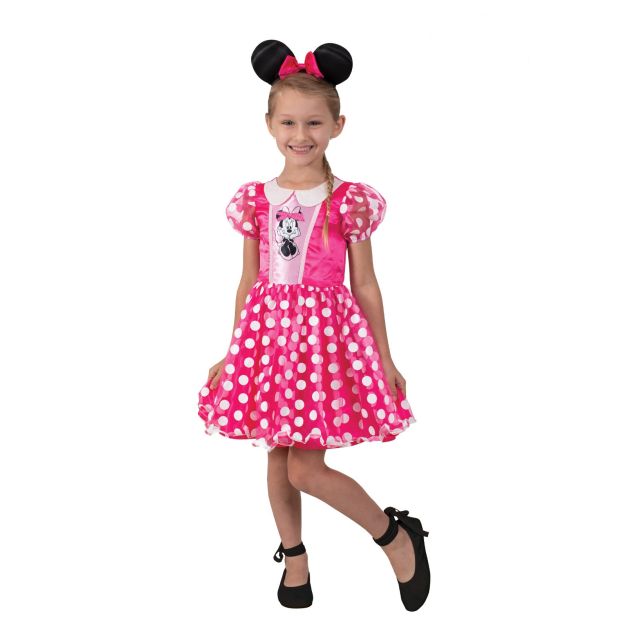 Girls Minnie Mouse pink polka dot dress with tulle skirt and sequined ears headband Girls Minnie Mouse pink polka dot dress with tulle skirt and sequined ears headband