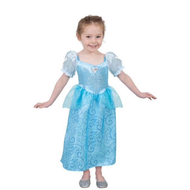 Girls Disney Cinderella costume dress in light blue satin with puff sleeves Girls Disney Cinderella costume dress in light blue satin with puff sleeves