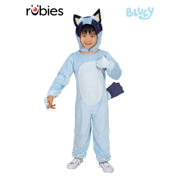 Kids Bluey costume full-body jumpsuit with 3D hood ears and stuffed tail Kids Bluey costume full-body jumpsuit with 3D hood ears and stuffed tail