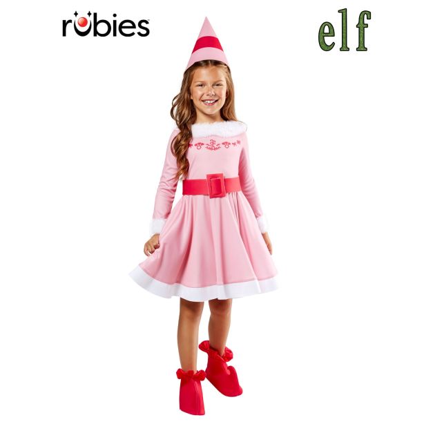 Girls Jovie Elf costume from Elf movie - pink dress with white fur trim Girls Jovie Elf costume from Elf movie - pink dress with white fur trim