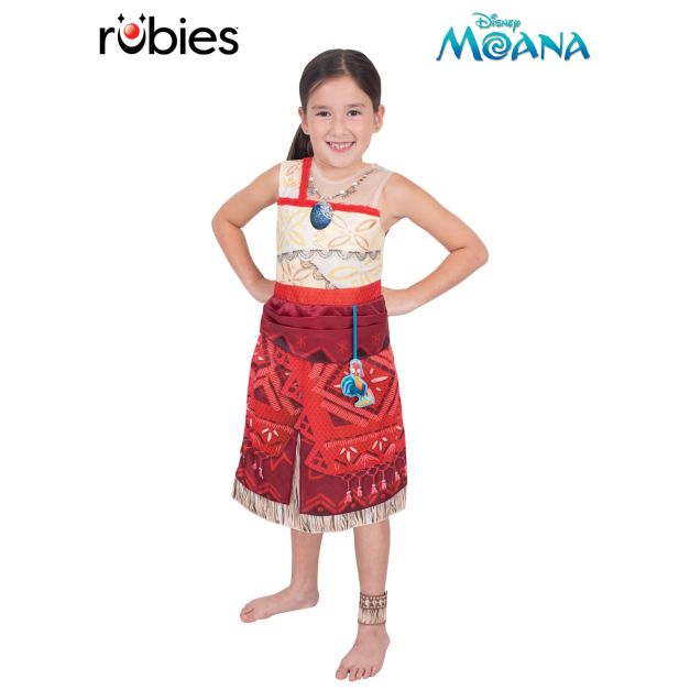 Girls Disney Moana costume dress with red tribal print skirt and cream bodice Girls Disney Moana costume dress with red tribal print skirt and cream bodice