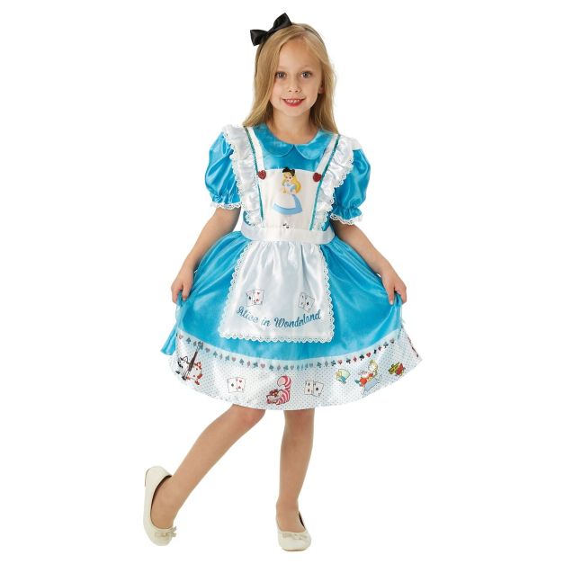Girls Alice in Wonderland costume dress with turquoise satin bodice and white apron Girls Alice in Wonderland costume dress with turquoise satin bodice and white apron