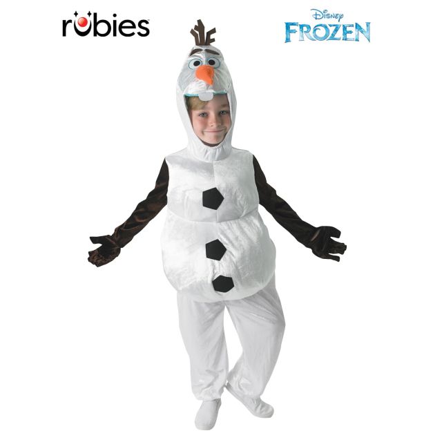 Kids Olaf costume - white velour Disney Frozen snowman jumpsuit with hood and carrot nose