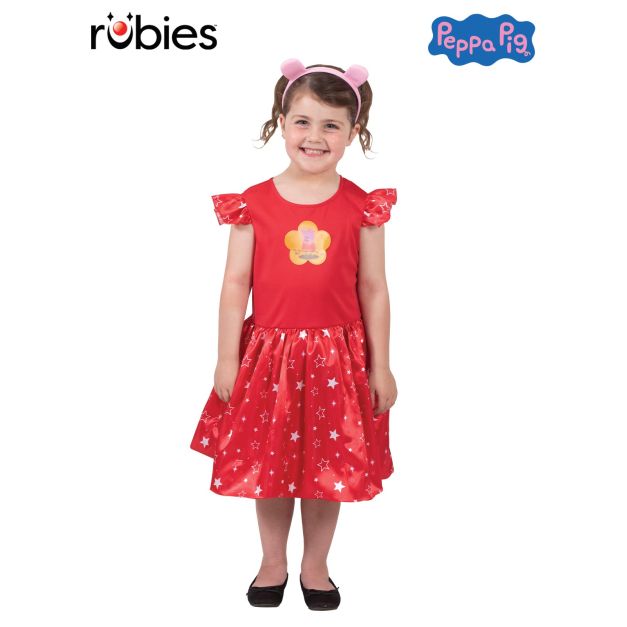 Girls Peppa Pig costume dress with red star-print skirt and pink pig ears headband Girls Peppa Pig costume dress with red star-print skirt and pink pig ears headband