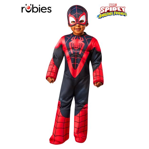 Toddler Miles Morales Spider-Man costume with padded black and red jumpsuit Toddler Miles Morales Spider-Man costume with padded black and red jumpsuit