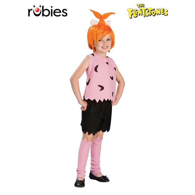 Kids Pebbles Flintstone costume with orange wig and pink tunic Kids Pebbles Flintstone costume with orange wig and pink tunic