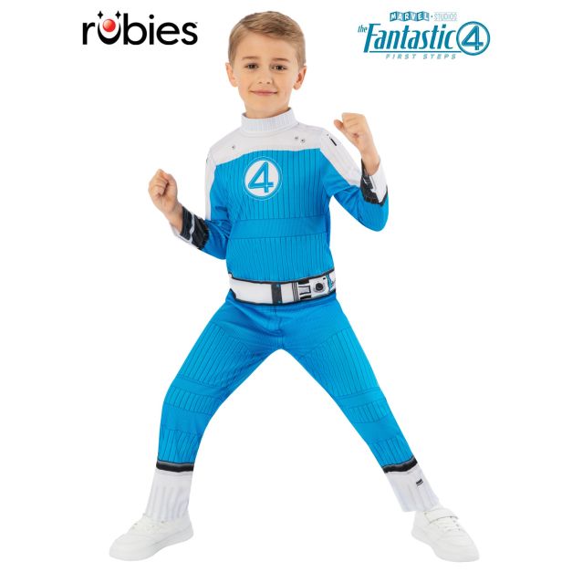 Kids Fantastic Four Human Torch costume blue jumpsuit with digital armor print Kids Fantastic Four Human Torch costume blue jumpsuit with digital armor print