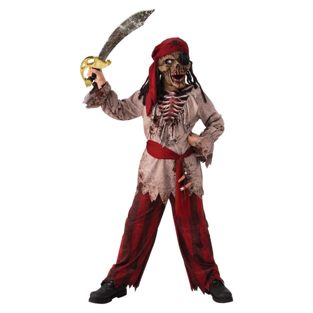 Child skeleton pirate costume with rib-print tunic and full-face mask Child skeleton pirate costume with rib-print tunic and full-face mask