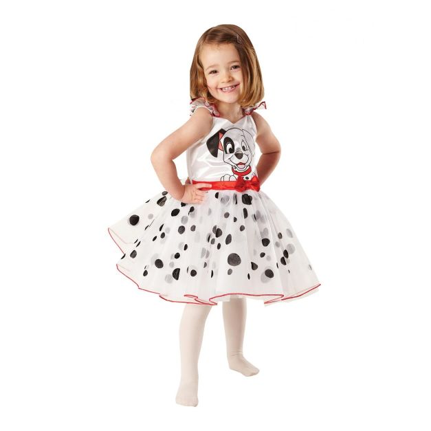 Girls 101 Dalmatians costume dress with black-and-white spotted tulle skirt and red satin bow Girls 101 Dalmatians costume dress with black-and-white spotted tulle skirt and red satin bow