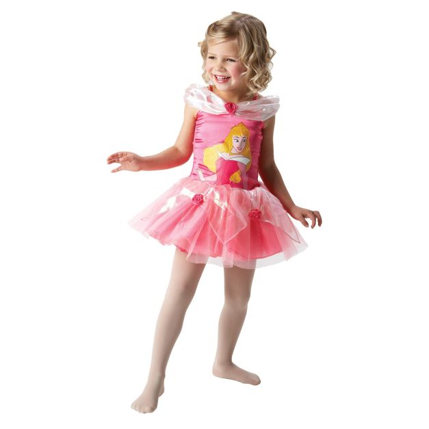 Girls Disney Princess Aurora ballerina dress with pink satin bodice and tulle collar Girls Disney Princess Aurora ballerina dress with pink satin bodice and tulle collar