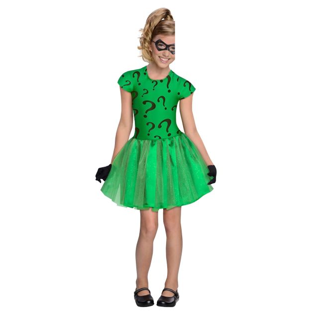 Girls Riddler tutu costume with green question mark dress and black mask Girls Riddler tutu costume with green question mark dress and black mask