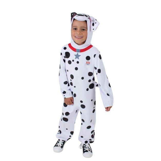 Kids 101 Dalmatians puppy costume with spotted jumpsuit and hooded ears