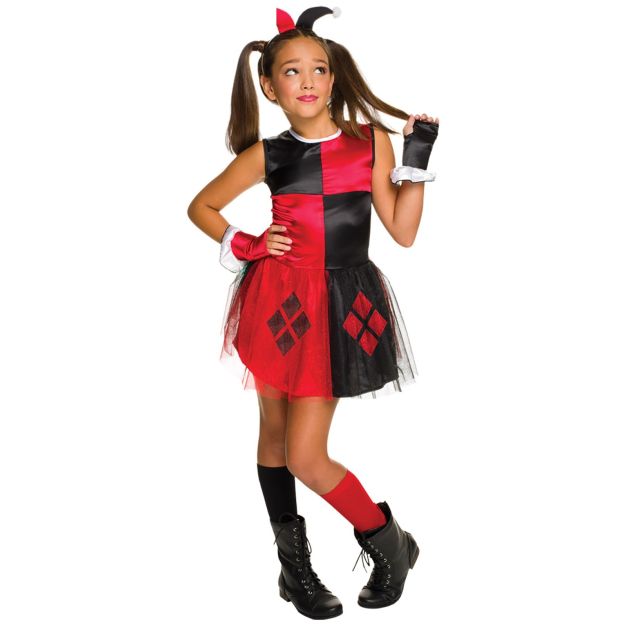 Girls Harley Quinn jester costume with red-black checker bodice and tutu skirt Girls Harley Quinn jester costume with red-black checker bodice and tutu skirt