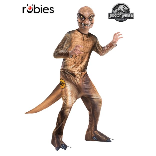 Kids Jurassic World T-Rex costume with digitally printed scale jumpsuit and molded dinosaur mask Kids Jurassic World T-Rex costume with digitally printed scale jumpsuit and molded dinosaur mask
