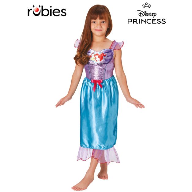 Girls Disney Little Mermaid Ariel costume dress with purple sequin bodice and turquoise mermaid fin hem Girls Disney Little Mermaid Ariel costume dress with purple sequin bodice and turquoise mermaid fin hem
