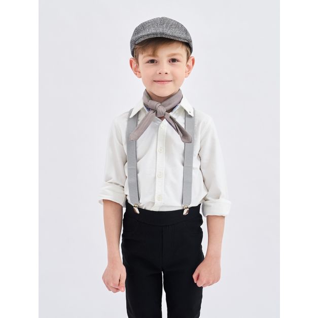 Kids grey herringbone newsboy cap with elastic band Kids grey herringbone newsboy cap with elastic band