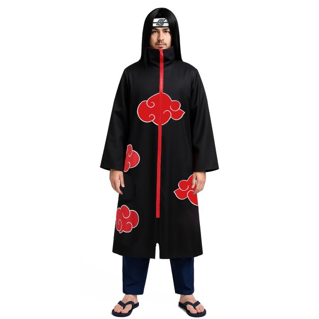 Adult rogue ninja robe with red cloud motifs and high collar Adult rogue ninja robe with red cloud motifs and high collar