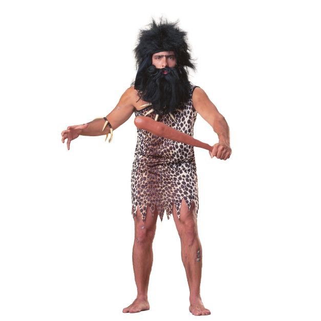 Adult caveman costume tunic with leopard print and one-shoulder design Adult caveman costume tunic with leopard print and one-shoulder design
