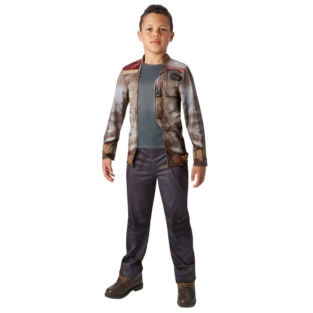 Kids Finn Deluxe Costume hero full front view - child wearing complete Resistance jacket top and brown pants Kids Finn Deluxe Costume hero full front view - child wearing complete Resistance jacket top and brown pants