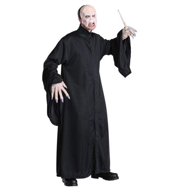Adult Dark Lord Voldemort costume with full-length black robe and high collar Adult Dark Lord Voldemort costume with full-length black robe and high collar