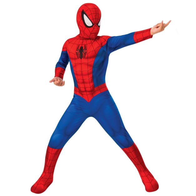 Kids Spider-Man costume with red and blue webbing jumpsuit and snood mask Kids Spider-Man costume with red and blue webbing jumpsuit and snood mask