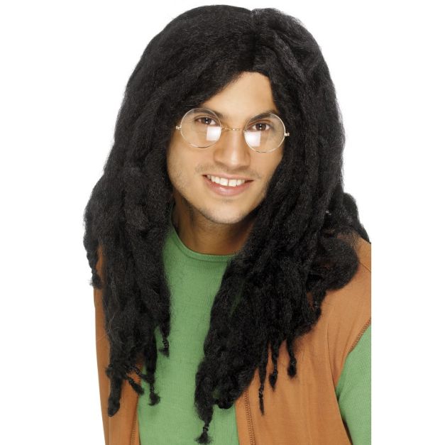 Adult black dreadlock wig with long synthetic dreads and mesh cap
