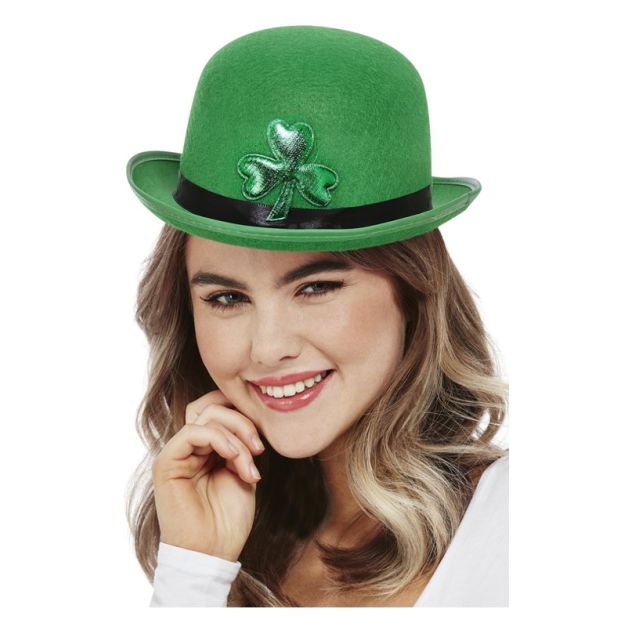 St Patrick's Day green bowler hat with metallic shamrock St Patrick's Day green bowler hat with metallic shamrock
