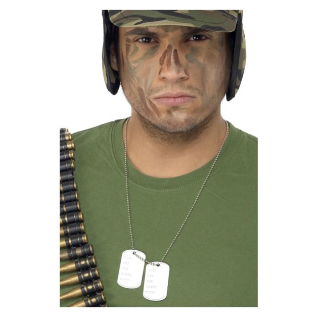 Metal dog tag necklace with two identification tags on chain for soldier costumes Metal dog tag necklace with two identification tags on chain for soldier costumes