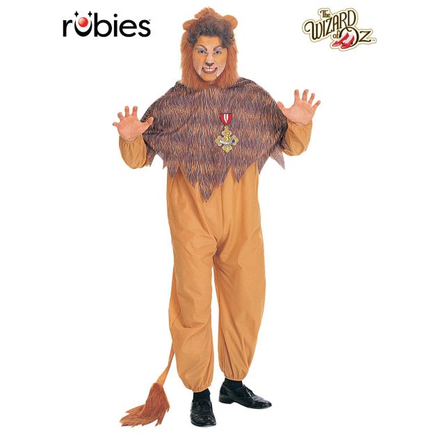 Adult Cowardly Lion costume from Wizard of Oz with tan jumpsuit and faux-fur mane Adult Cowardly Lion costume from Wizard of Oz with tan jumpsuit and faux-fur mane