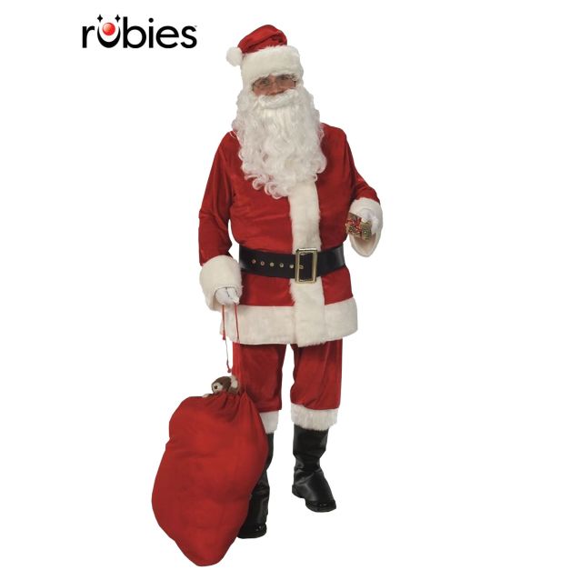 Adult Santa Claus costume with red velour jacket, pants, white beard and wig Adult Santa Claus costume with red velour jacket, pants, white beard and wig