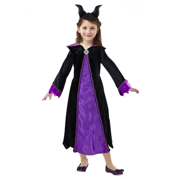 Girls Disney Maleficent costume dress with purple satin panel and black velour bodice Girls Disney Maleficent costume dress with purple satin panel and black velour bodice